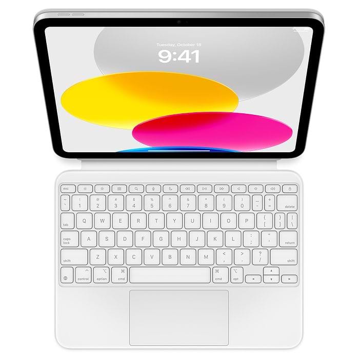 כיסוי מקלדת Apple Magic Keyboard Folio בעברית ל- Apple iPad 10.9 2022 (10th Generation) - צבע לבן שנה אחריות עי היבואן הרשמי