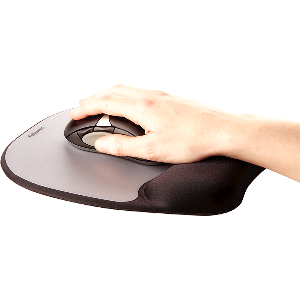 משטח ג'ל לעכבר Fellowes Memory Foam Mousepad Wrist Rest - צבע אפור ושחור