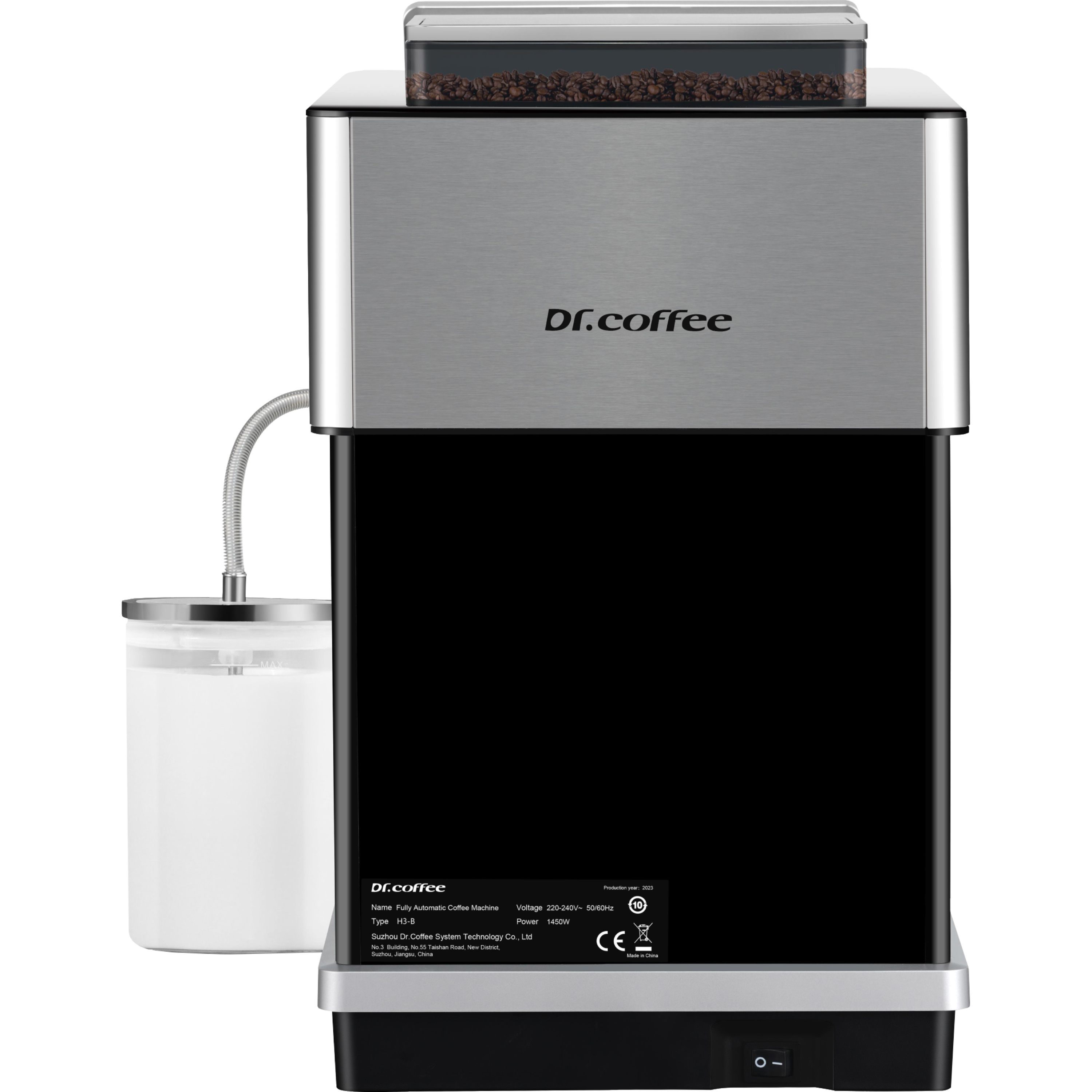 מכונת קפה אוטומטית עם מקציף חלב Dr. Coffee H3 - צבע שחור בשילוב נירוסטה אחריות ע
