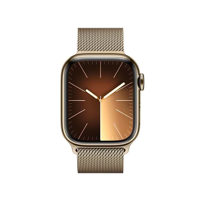 שעון חכם - Apple Watch Series 9 GPS + Cellular 41mm Gold Stainless Steel Case with Gold Milanese Loop - צבע זהב שנה אחריות עי היבואן הרשמי