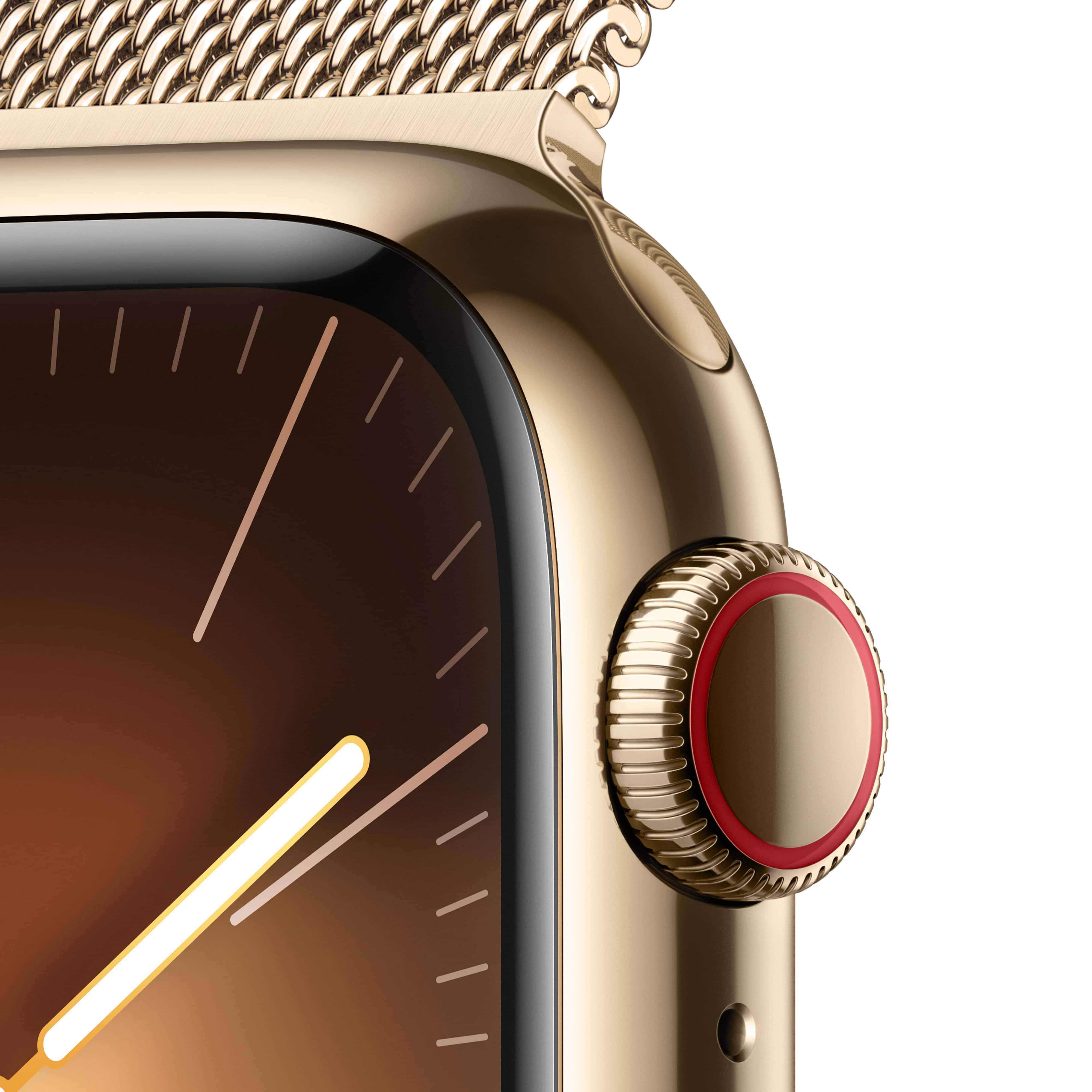 שעון חכם - Apple Watch Series 9 GPS + Cellular 41mm Gold Stainless Steel Case with Gold Milanese Loop - צבע זהב שנה אחריות ע