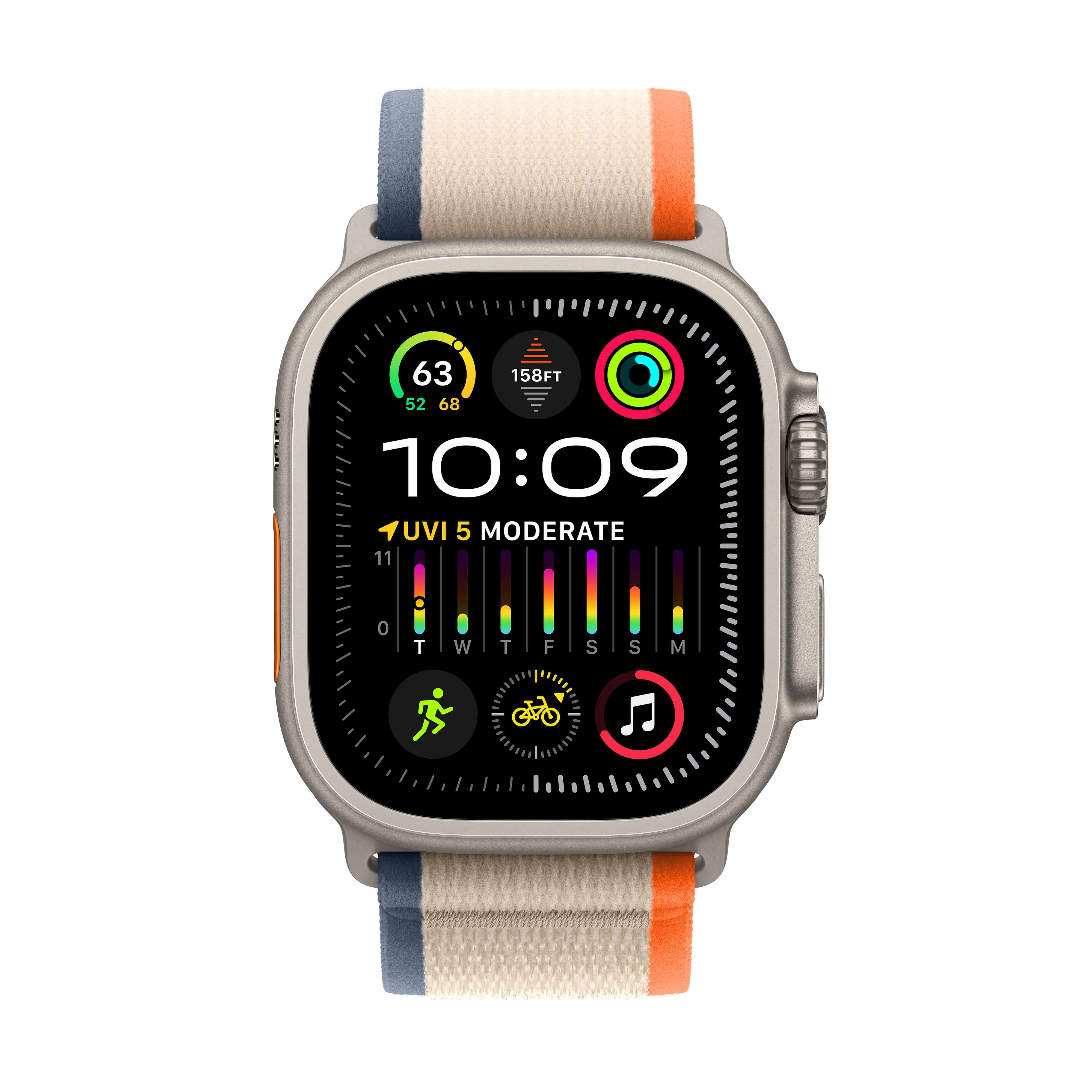 שעון חכם - Apple Watch Ultra 2 GPS + Cellular, 49mm Titanium Case with Orange/Beige Trail Loop S/M שנה אחריות ע