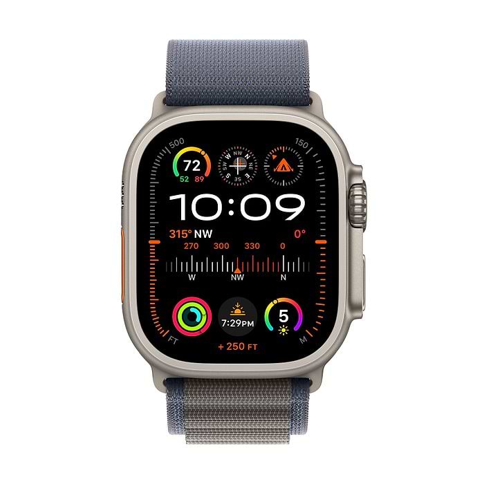 שעון חכם -  Apple Watch Ultra 2 GPS + Cellular, 49mm Titanium Case with Blue Alpine Loop Large-  שנה אחריות עי היבואן הרשמי