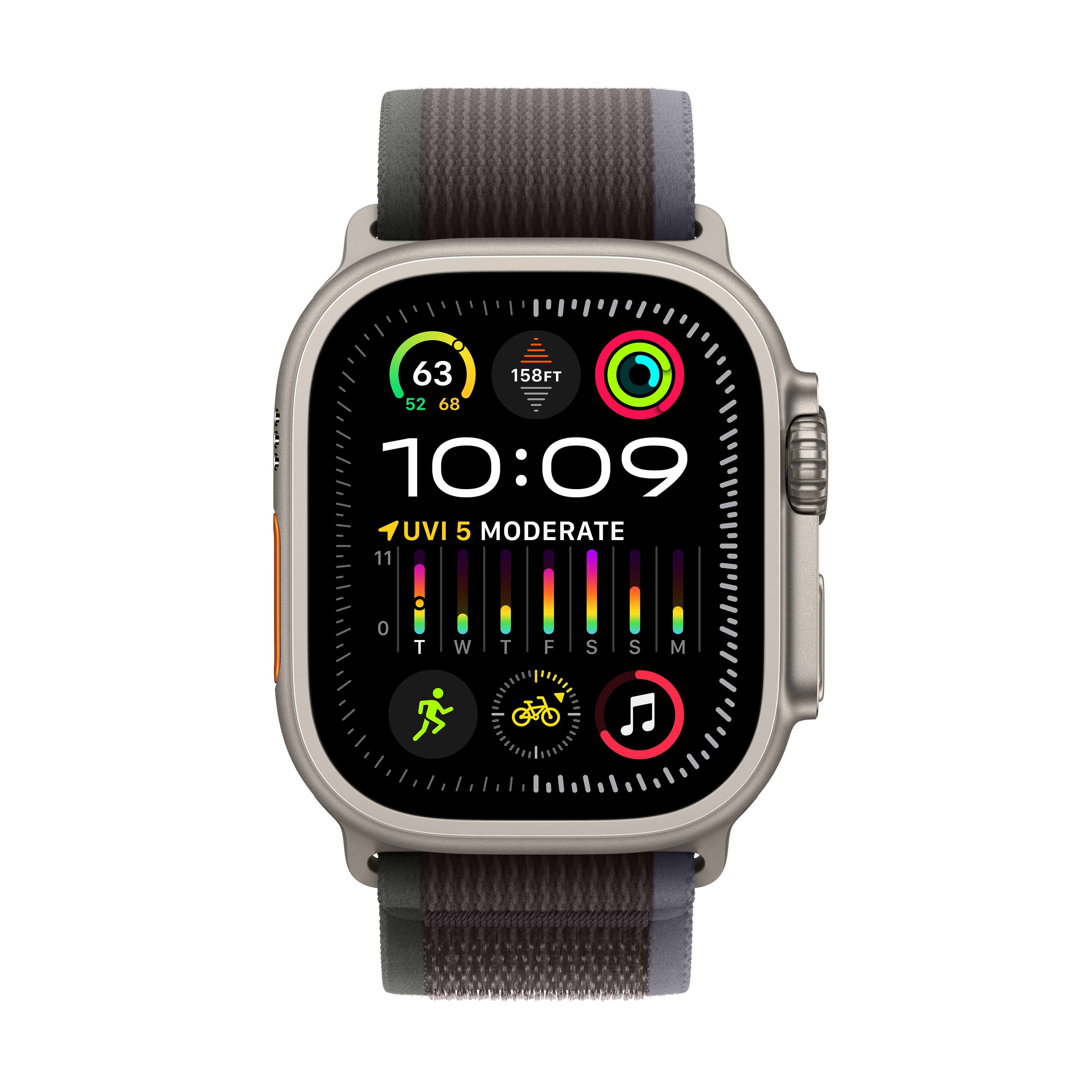 שעון חכם - Apple Watch Ultra 2 GPS + Cellular 49mm Titanium Case with Blue/Black Trail Loop S/M שנה אחריות ע