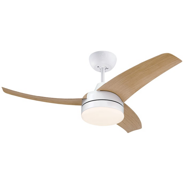 מאוורר תקרה Westinghouse Longwood 28W - כנפיים קוטר 42 צבע לבן בשילוב דמוי אלון שנתיים אחריו עי היבואן הרשמי 

