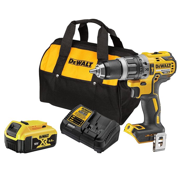 מברגה + מקדחה בראשלס רוטטת  DeWALT DCD796 18V XR Li-Ion Brushless – כולל סוללה 18V 5Ah ומטען מהיר