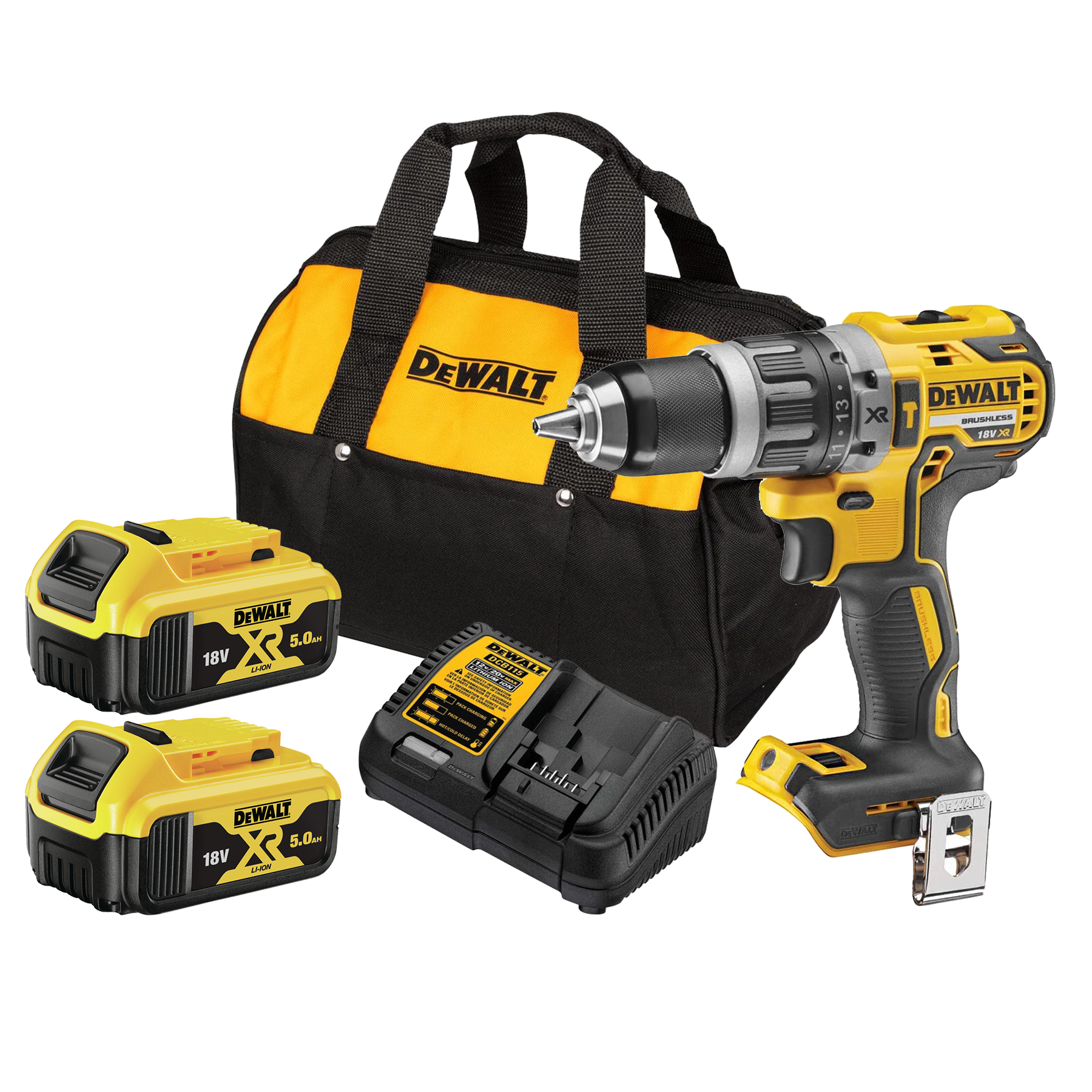 מברגה + מקדחה בראשלס רוטטת DeWALT DCD796P2-5AH 18V XR Li-Ion Brushless – כולל 2 סוללות 18V 5Ah ומטען מהיר