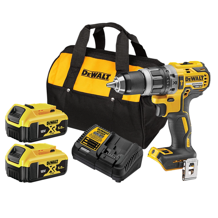 מברגה + מקדחה בראשלס רוטטת DeWALT DCD796 18V XR Li-Ion Brushless – כולל 2 סוללות 18V 5Ah ומטען מהיר