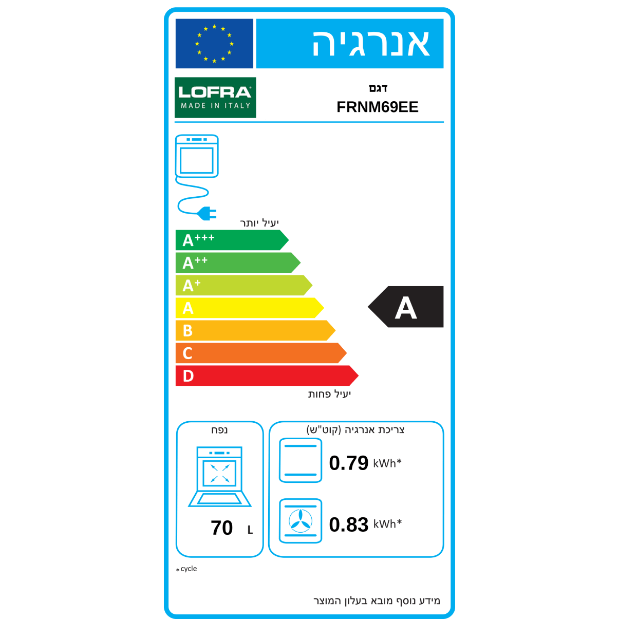 תנור אפייה בנוי 70 ליטר ברונזה דגם  LOFRA FRNM69EE/A - אחריות יבואן רשמי