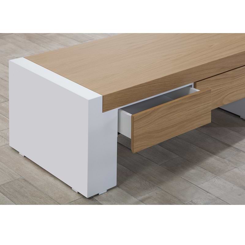 שולחן לסלון הוריזון לבן שילוב עץ LEONARDO לאונרדו