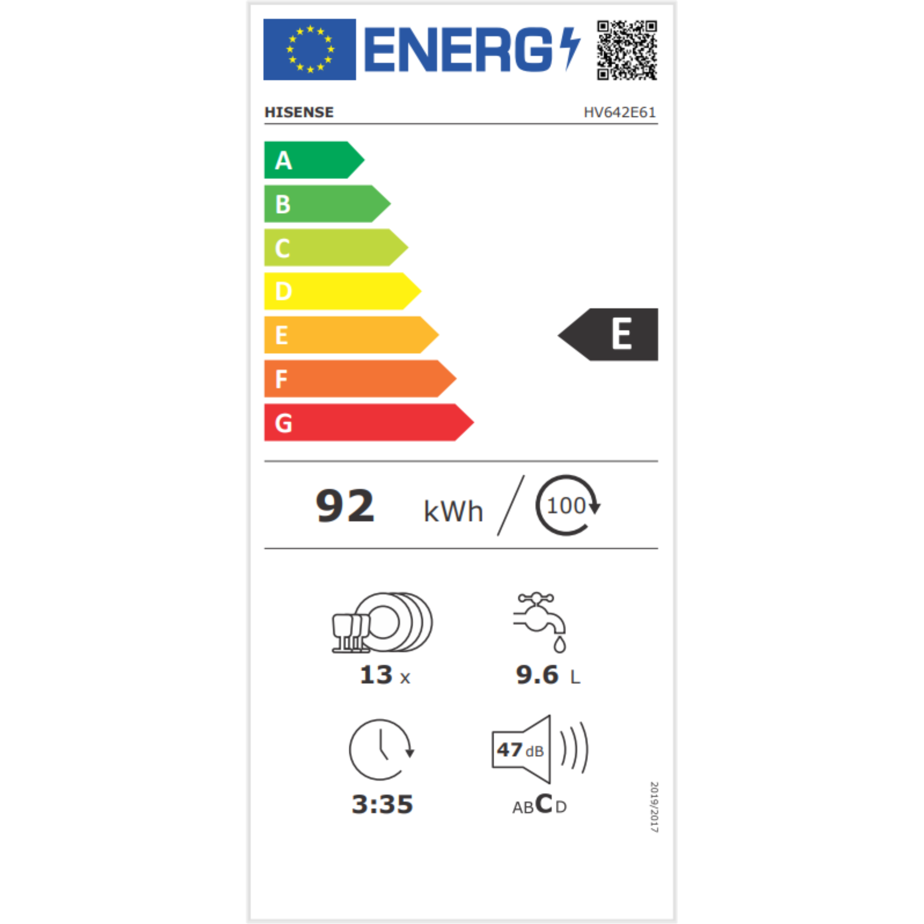 מדיח כלים אינטגראלי 13 מערכות כלים Hisense HV642E61 - אחריות ע