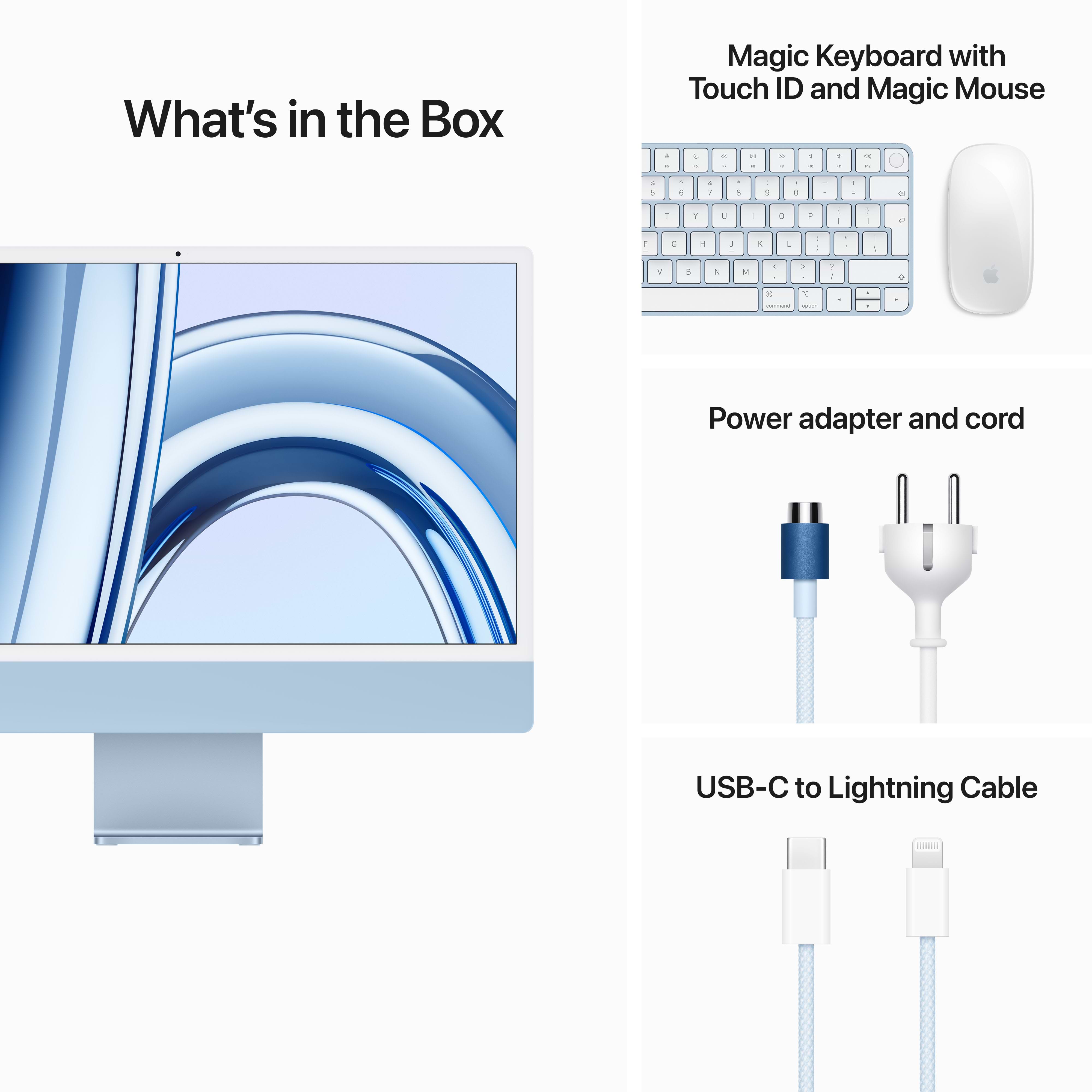 מחשב Apple iMac 24 - MQRQ3HB/A M3 Chip 8-Core CPU 10-Core GPU 256GB SSD 8GB RAM - צבע כחול שנה אחריות ע