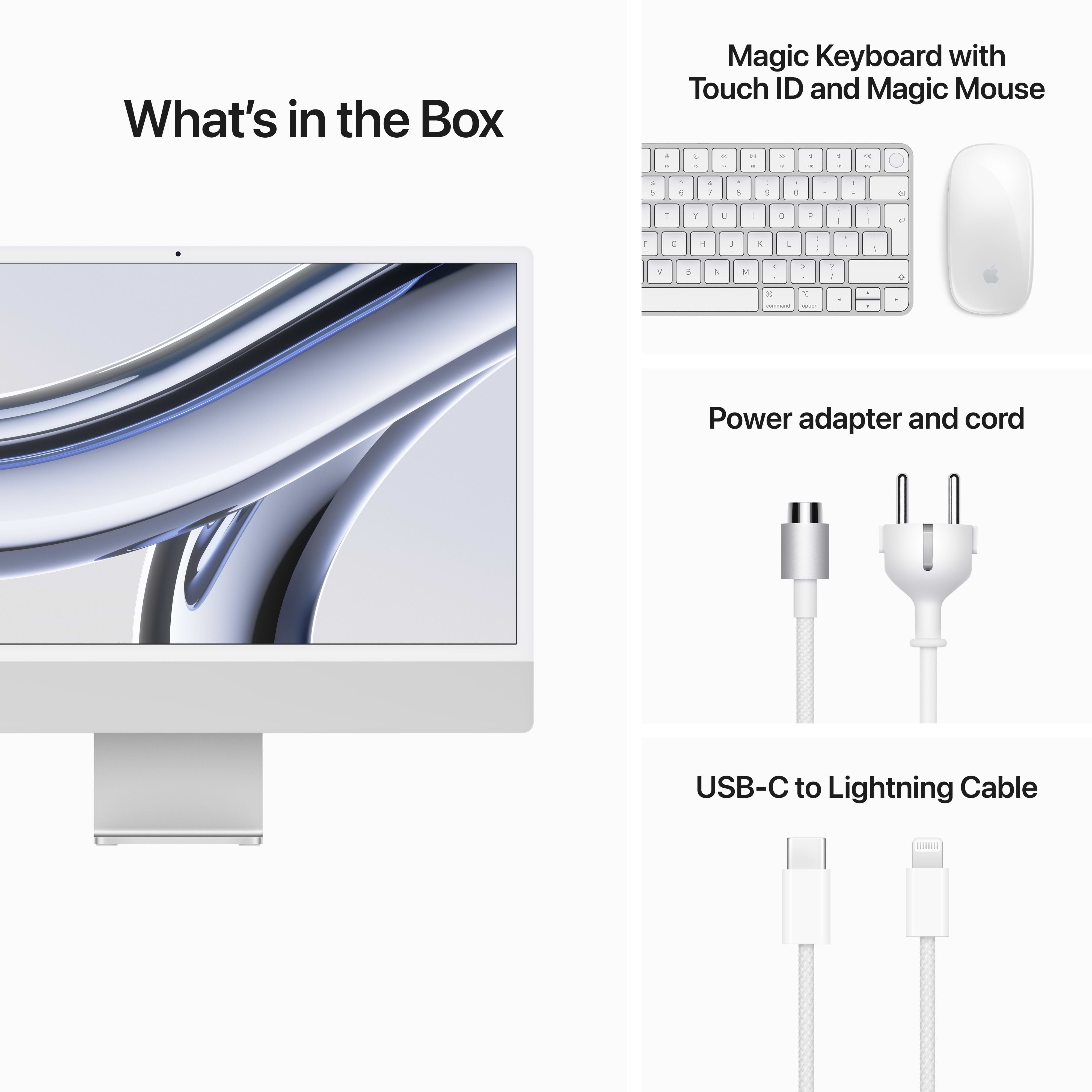 מחשב Apple iMac 24 - MQRJ3HB/A M3 Chip 8-Core CPU 10-Core GPU 256GB SSD 8GB RAM - צבע כסוף שנה אחריות ע