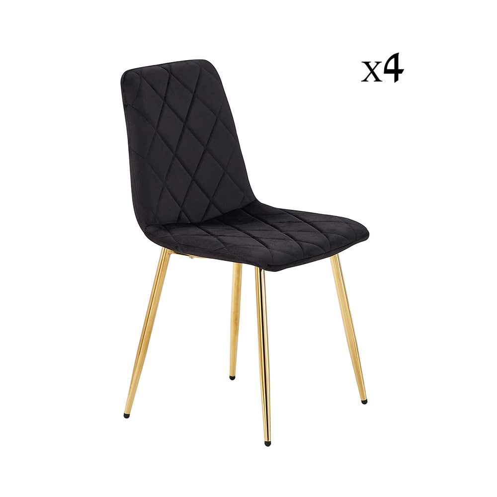סט 4 כסאות אוכל בד קטיפה שחור עם רגלי זהב לוטוס דגם Home decor