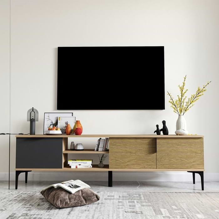 מזנון טלוויזיה ברוחב 180 סמ דגם דביר רבדים - צבע שילוב אפור אחריות לשנה עי היבואן