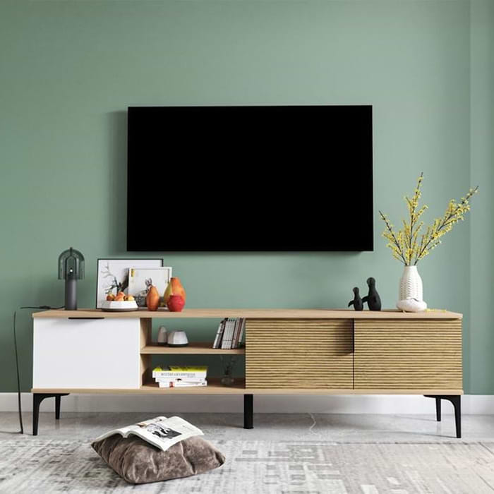 מזנון טלוויזיה ברוחב 180 סמ דגם דביר רבדים - צבע שילוב לבן אחריות לשנה עי היבואן