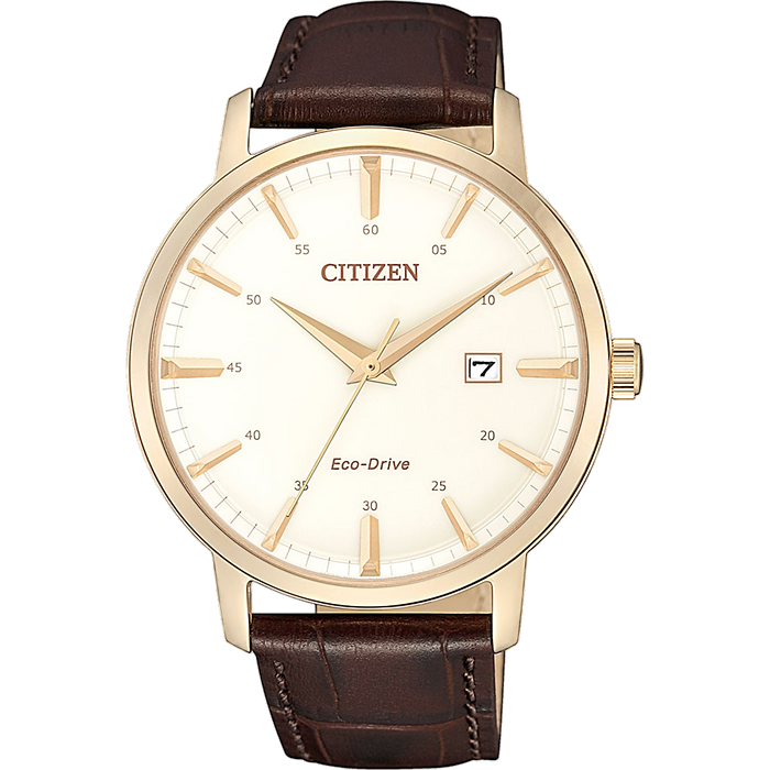 שעון יד לגבר מנגנון אקו דרייב Citizen BM7463-12A 40mm - צבע רוז גולד/עור חום אחריות לשנה עי היבואן