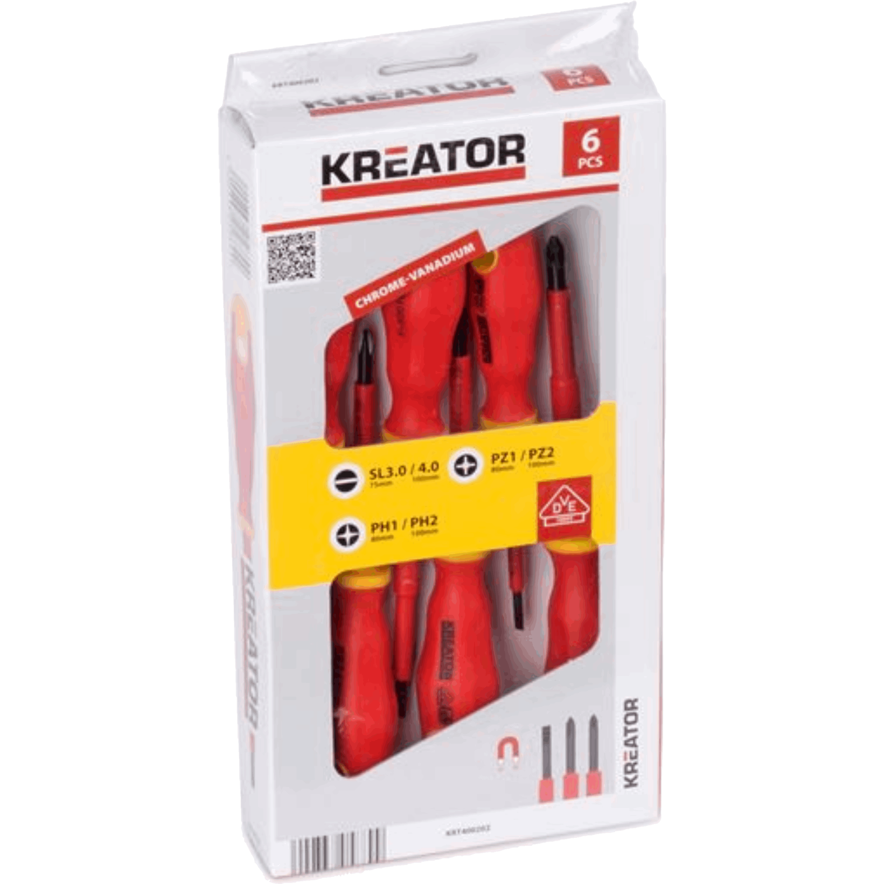 סט מברגים 6 יחדות VDE מגנטי  Kreator Varo KRT400202 1000V  - שנה אחריות ע