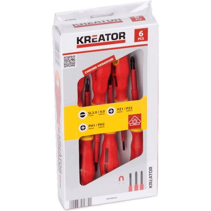 סט מברגים 6 יחדות VDE מגנטי  Kreator Varo KRT400202 1000V  - שנה אחריות עי היבואן הרשמי 