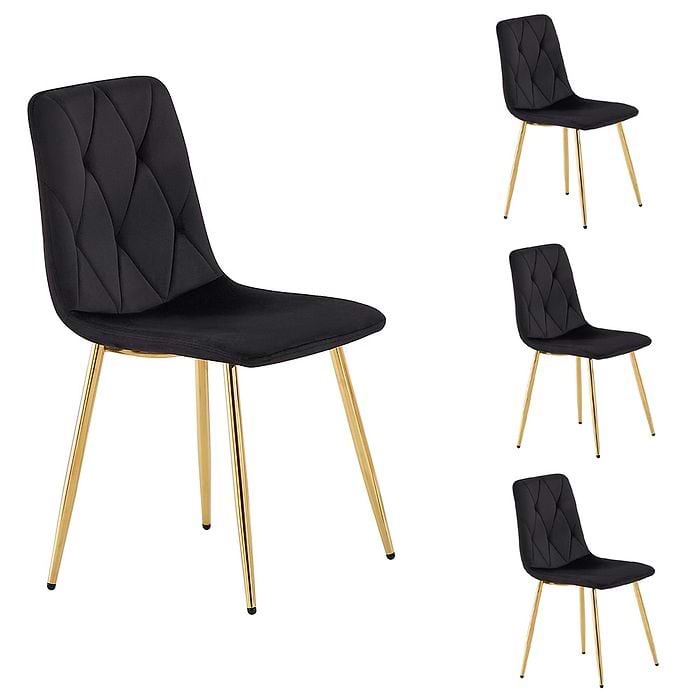 סט 4 כסאות אוכל בד קטיפה שחור עם רגלי זהב פוקט דגם Home decor