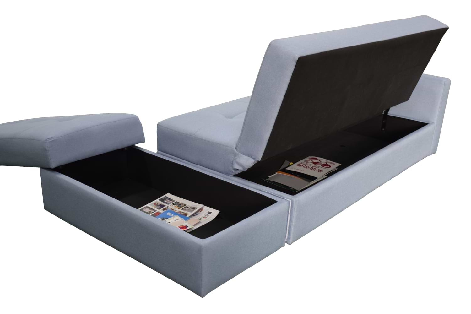 ספה מעוצבת נפתחת למיטה דגם מורן הכוללת הדום וארגז מצעים LEONARDO - צבע אפור תכלכל