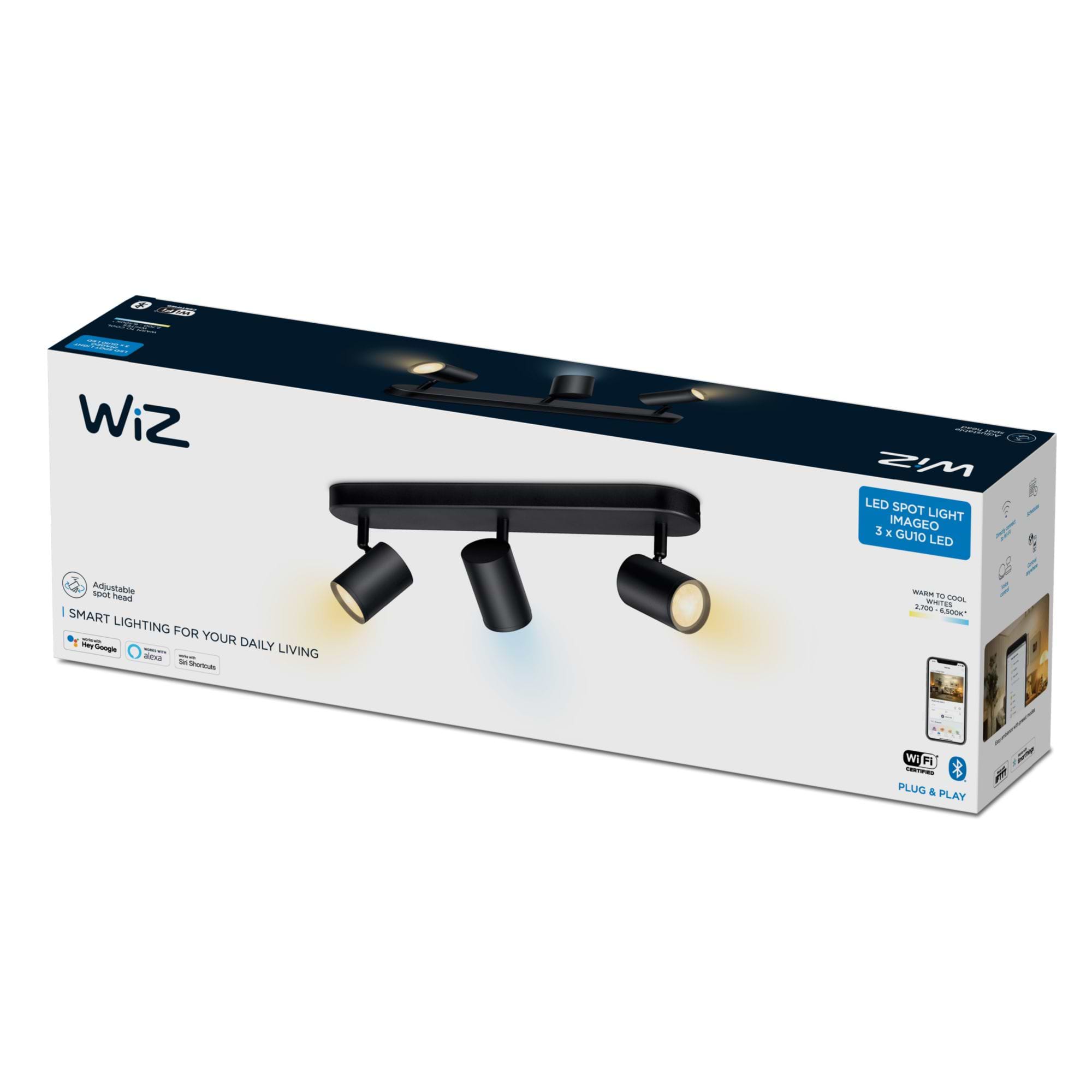 גוף תאורה עם 3 ראשי ספוט חכם Wiz IMAGEO WiZ Spots 3x5W B TW - צבע שחור שנתיים אחריות ע