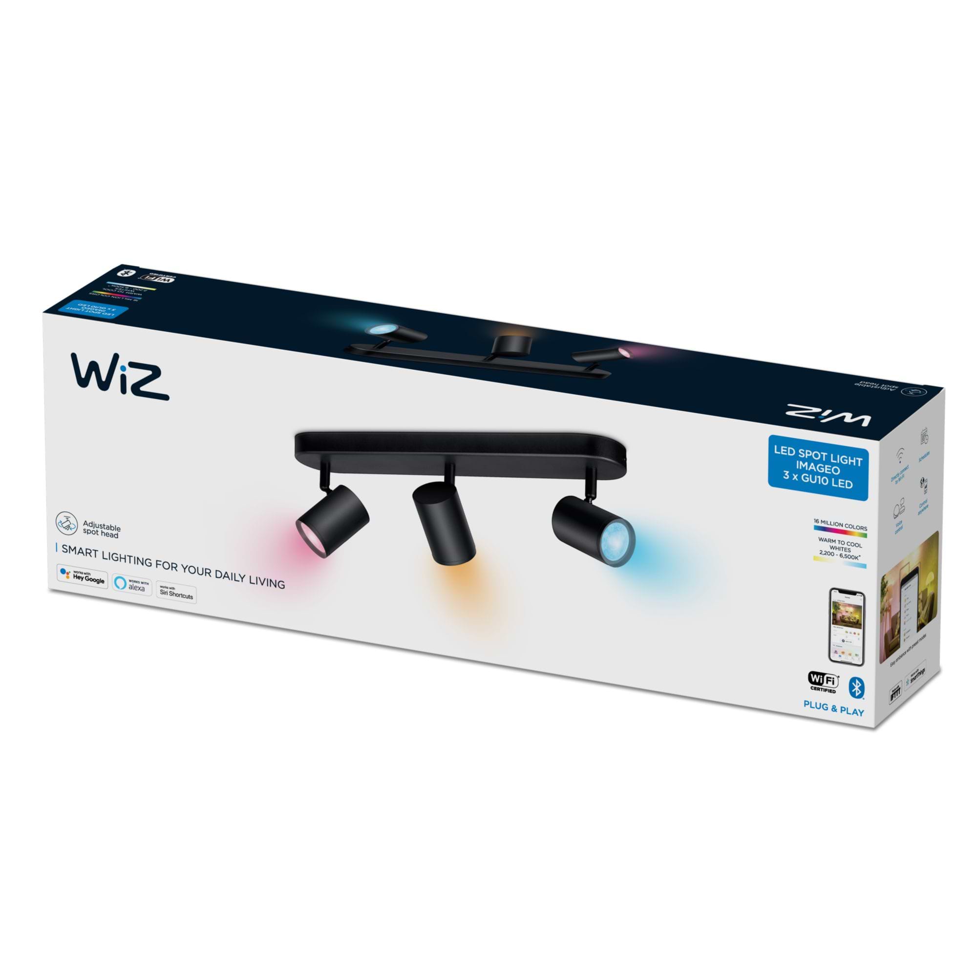 גוף תאורה עם 3 ראשי ספוט חכם Wiz IMAGEO WiZ Spots 3x5W B RGB - צבע שחור שנתיים אחריות ע