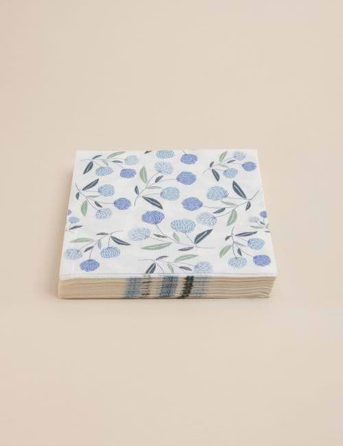 חבילת מפיות נייר בעיצוב פרחים כחולים 16.5X16.5 ס”מ