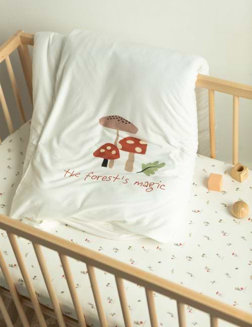 סט מצעים למיטת תינוק הדפס פטריות